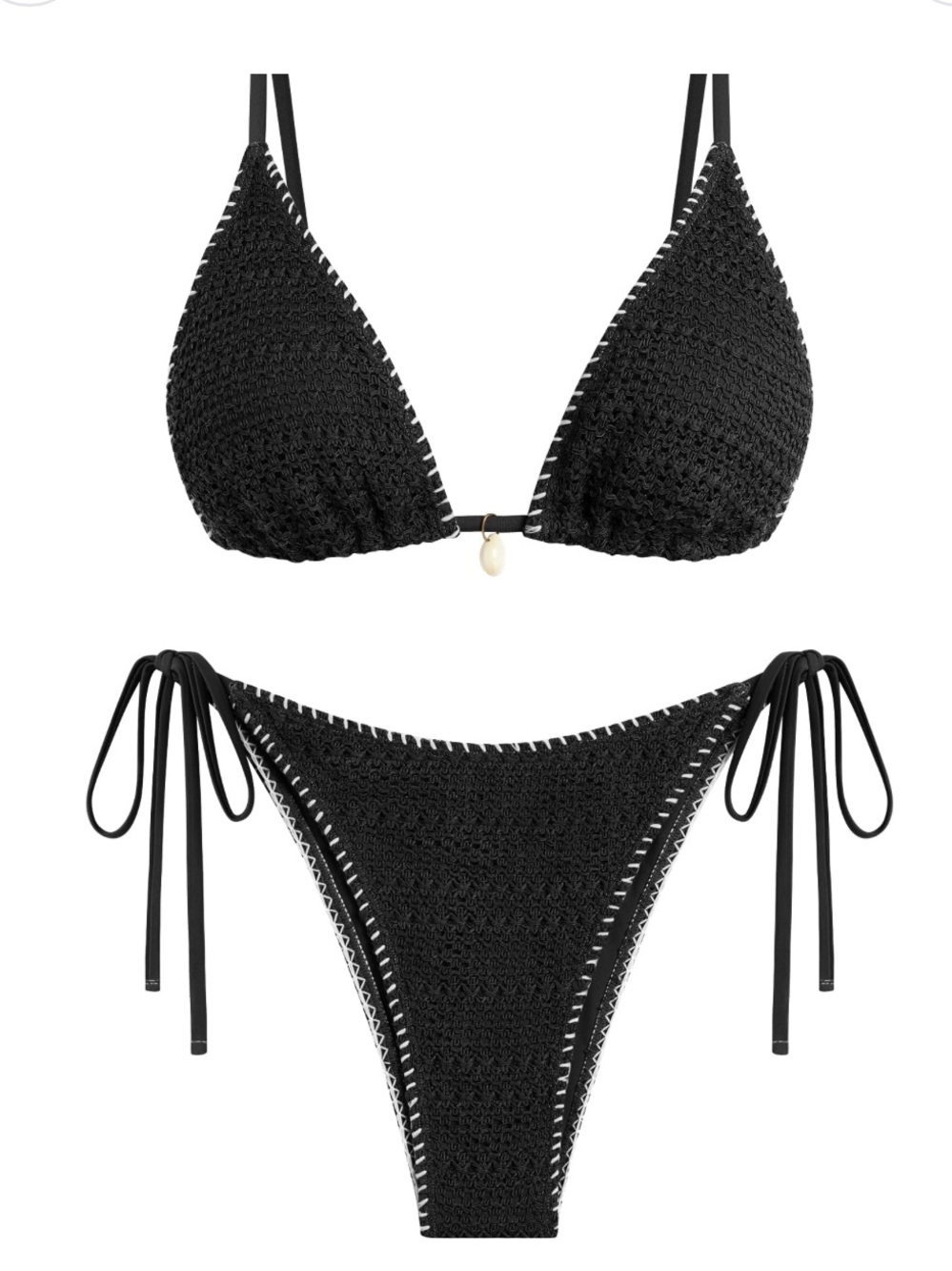 Size M - Zaful Black Crochet Tie-Side Bikini Set